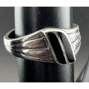 Sterling Silver .925 Men's Onyx Ring Sz 6.25 Native American Southwestern Signed